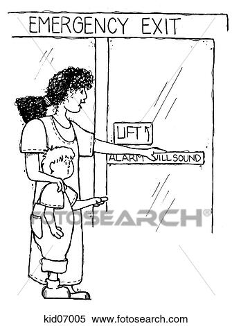 Illustration of teacher showing child how to open the emergency exit door. View Large Illustration Stock Illustration - Illustration of teacher showing child how to open the emergency exit door.. Fotosearch