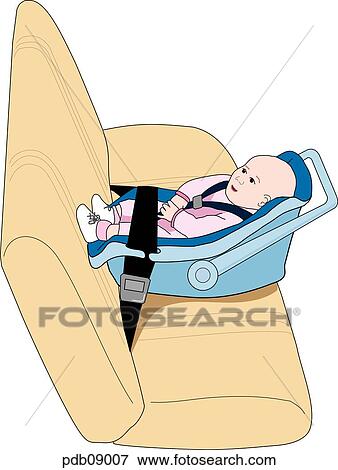 図画 の 幼児 きちんと 紐で縛られる 中に 幼児 席 後ろに 席 の 車 イラスト Pdb Fotosearch