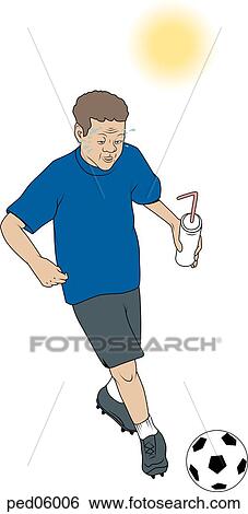 Boy playing soccer in the heat carrying water bottle to avoid dehydration. View Large Illustration Stock Illustration - Boy playing soccer in the heat carrying water bottle to avoid dehydration.. Fotosearch