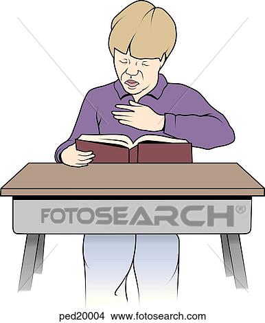 Child at school reading suffering from chest pain. View Large Illustration Stock Illustration - Child at school reading suffering from chest pain.. Fotosearch