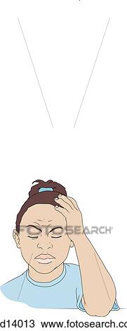 Drawing - Child suffering from a headache.. Fotosearch