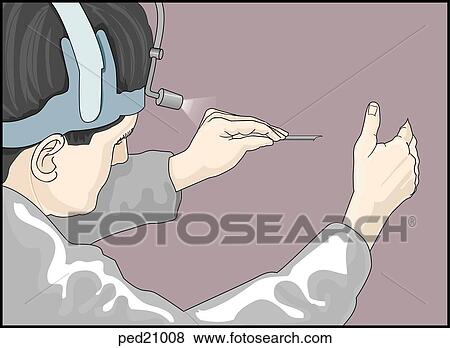 Stock Illustration - Doctor administering oral examination using a tongue depressor.. Fotosearch