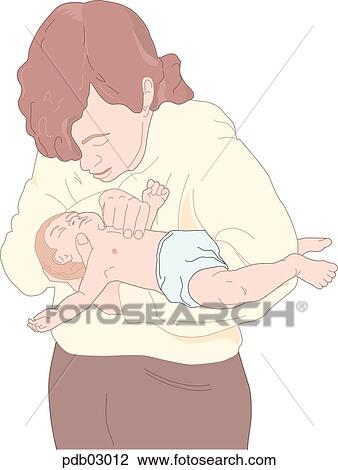 Drawing - Drawing demonstrating method for infant CPR.. Fotosearch
