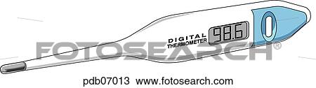 Drawing - Drawing of a digital thermometer displaying normal temp.. Fotosearch