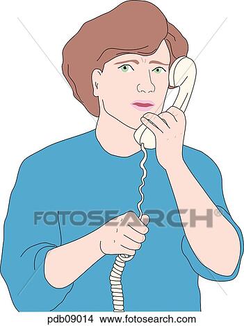 Drawing of a distressed woman on the phone. View Large Illustration Stock Illustration - Drawing of a distressed woman on the phone.. Fotosearch