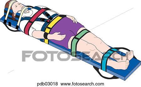 Drawing of child immobilized on board with head and neck braced. View Large Illustration Stock Illustration - Drawing of child immobilized on board with head and neck braced.. Fotosearch