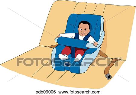 Stock Illustration - Drawing of child properly strapped in car seat in back seat of car.. Fotosearch
