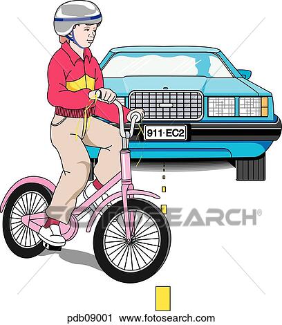 Drawing of impending accident between car and child on bicycle. View Large Illustration Clip Art - Drawing of impending accident between car and child on bicycle.. Fotosearch