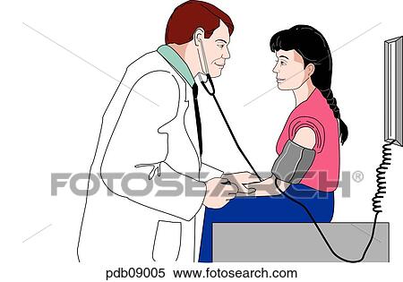 Stock Illustration - Drawing of male doctor taking girl's blood pressure.. Fotosearch