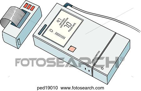 Clipart - Freestanding portable pulse oximeter displaying heart rate and arterial oxygen saturation.. Fotosearch
