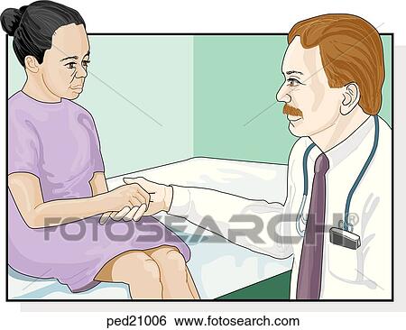 Girl being consoled by doctor. View Large Illustration Stock Illustration - Girl being consoled by doctor.. Fotosearch