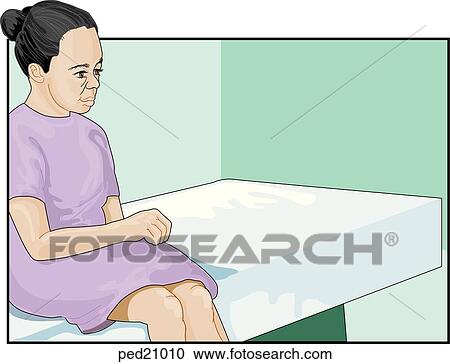 Clipart - Girl in doctor's office on table.. Fotosearch