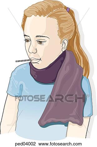 girl suffering from a fever. View Large Illustration Drawing - girl suffering from a fever.. Fotosearch