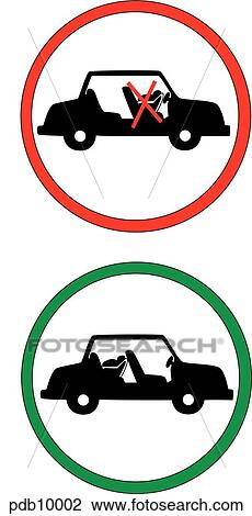 Icons indicating unsafe and safe infant seat placement in cars. View Large Illustration Drawing - Icons indicating unsafe and safe infant seat placement in cars.. Fotosearch