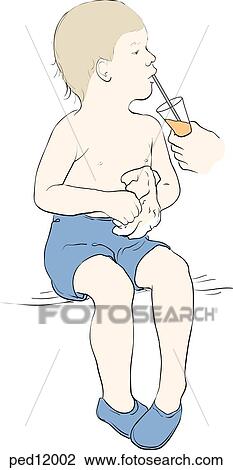 Illustration shows child voluntarily drinking an activated charcoal slurry. View Large Illustration Drawing - Illustration shows child voluntarily drinking an activated charcoal slurry.. Fotosearch