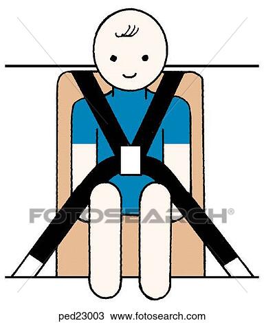 Image showing child in car seat with seat belt harness. View Large Illustration Drawing - Image showing child in car seat with seat belt harness.. Fotosearch