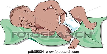 Newborn baby sleeping on back, with umbilical cord clamped and hospital ID bracelet on ankle. View Large Illustration Stock Illustration - Newborn baby sleeping on back, with umbilical cord clamped and hospital ID bracelet on ankle.. Fotosearch