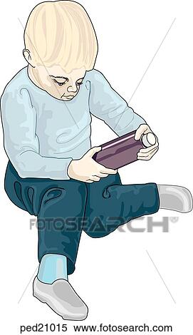 Toddler trying to open dangerous household product. View Large Illustration Stock Illustration - Toddler trying to open dangerous household product.. Fotosearch