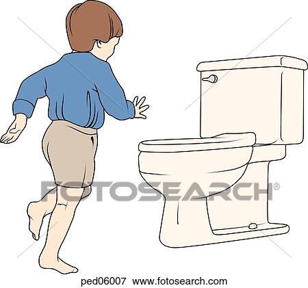 Stock Illustration - View from behind showing child running toward toilet.. Fotosearch