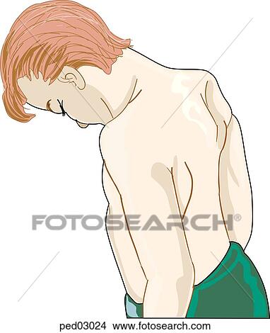 Stock Illustration - Young boy in bathing suit with head bowed.. Fotosearch