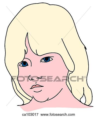 Head of female child, anterior View Large Illustration Stock Illustration - Head of female child, anterior. Fotosearch