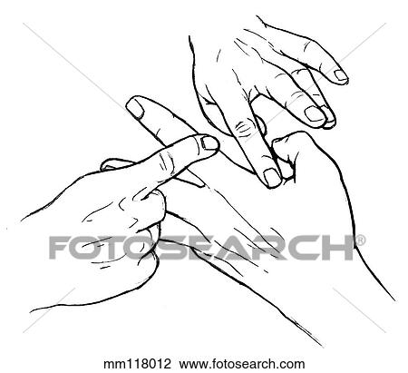 Drawing - Finger abduction palpation. Fotosearch