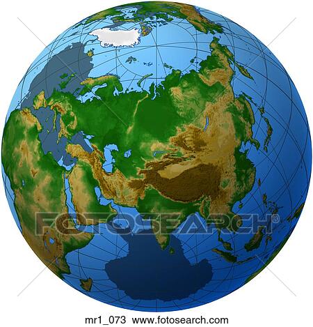 Stock Image - china, relief, map, globe, asia. Fotosearch