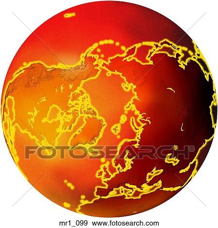Stock Photo - globe, map, north pole, relief, terrain. Fotosearch