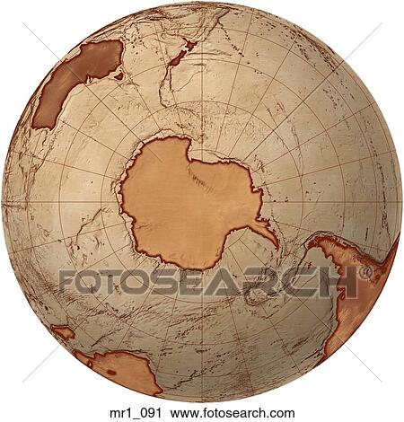 Stock Image - globe, map, relief, south pole, terrain. Fotosearch