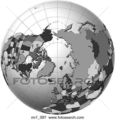 Stock Photo - globe, political, north pole, map, atlas. Fotosearch