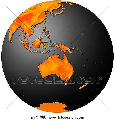 Stock Image - globe, relief, map, indonesia, australia. Fotosearch