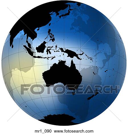 Stock Image - globe, relief, map, indonesia, australia. Fotosearch