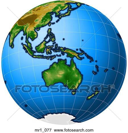 Stock Photo - globe, relief, map, indonesia, australia. Fotosearch