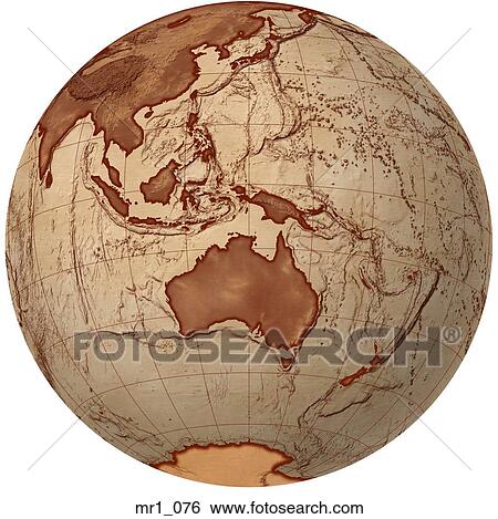 Stock Photograph - globe, relief, map, indonesia, australia. Fotosearch