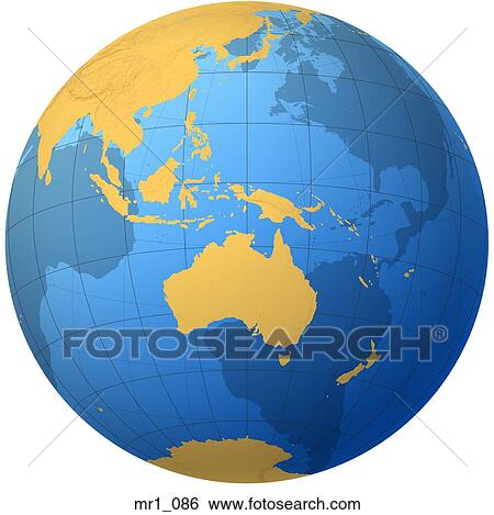 Stock Photograph - globe, relief, map, indonesia, australia. Fotosearch