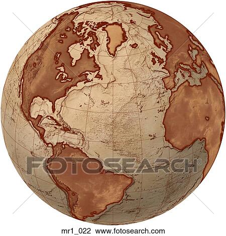 Stock Image - globes, map, north atlantic, relief, terrain. Fotosearch