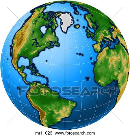 Stock Image - globes, map, north atlantic, relief, terrain. Fotosearch