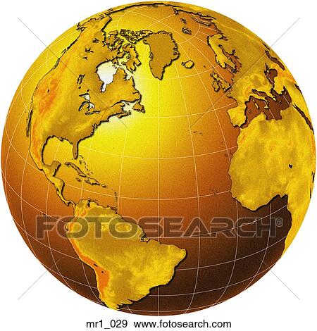 Stock Photo - globes, map, north atlantic, relief, terrain. Fotosearch
