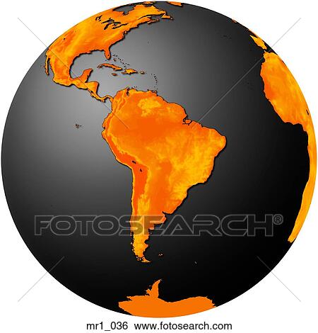 Stock Photograph - globes, map, relief, south america, terrain. Fotosearch