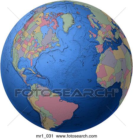 Stock Image - globes, political, north atlantic, map, atlas. Fotosearch