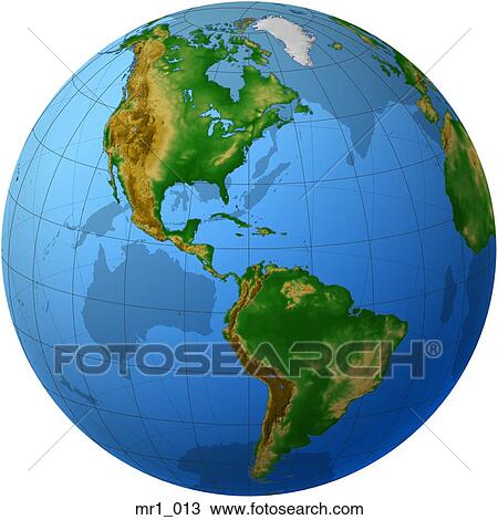 Stock Image - globes, relief, north america, map, americas. Fotosearch