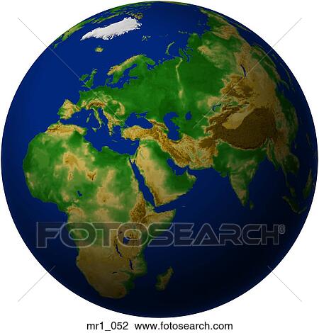 Stock Image - middle east, asia, map, globes, europe, africa. Fotosearch