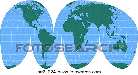 Picture - europe, map, mollweide interrupted, world. Fotosearch