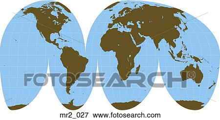Stock Photo - europe, map, mollweide interrupted, world. Fotosearch