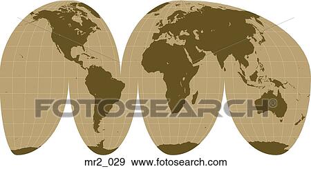 Stock Photo - europe, map, mollweide interrupted, world. Fotosearch