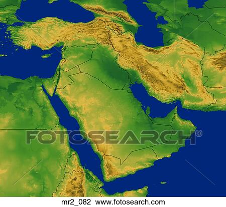 Map Middle East Relief Terrain Topographic Stock Image