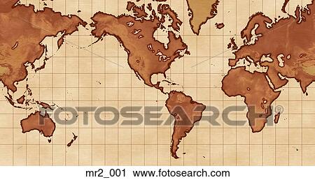 Stock Image - map, relief, north america, mercator, americas. Fotosearch