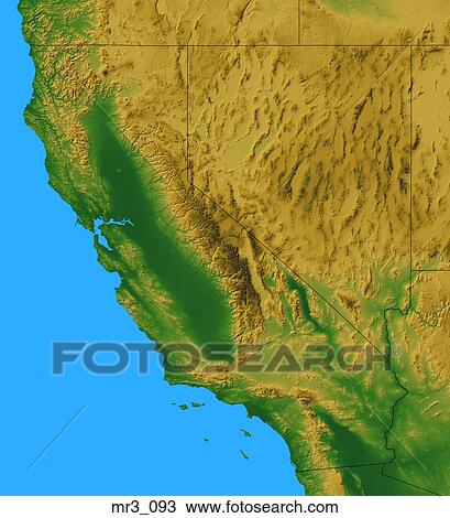 Stock Image - ca, california, map, relief, terrain. Fotosearch