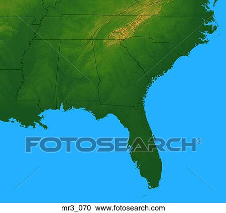 Stock Image - fl, florida, map, relief, southeast. Fotosearch