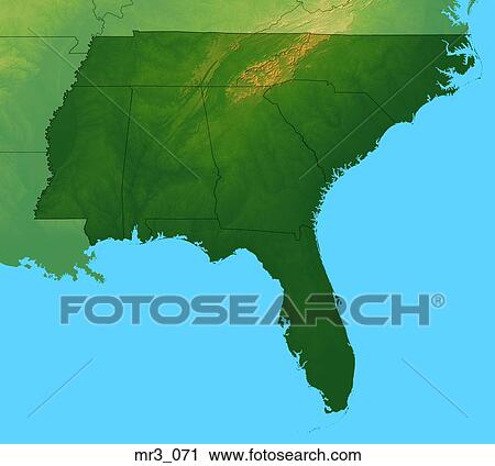 Stock Image - fl, florida, map, relief, southeast. Fotosearch